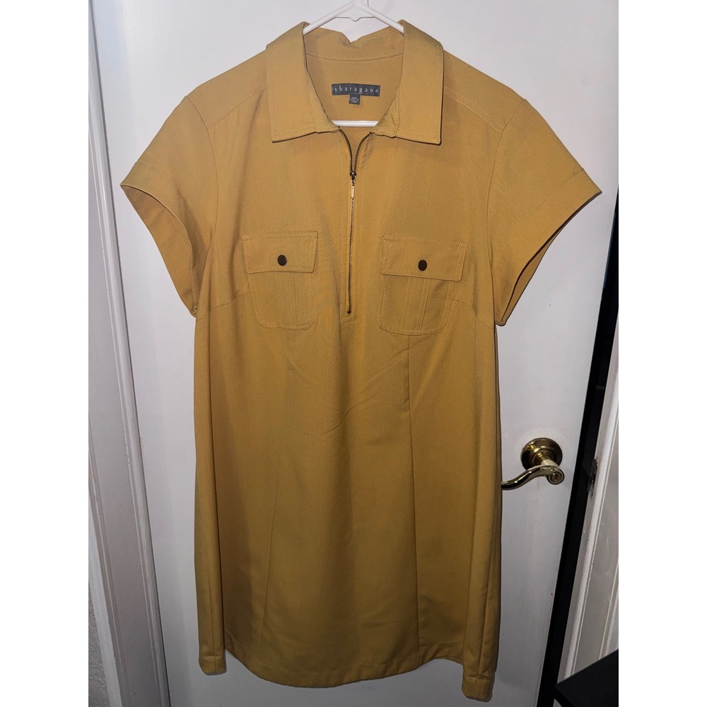 Sharagano Mustard Yellow Half Zip Short Sleeve Utility Shift Dress Size 16W